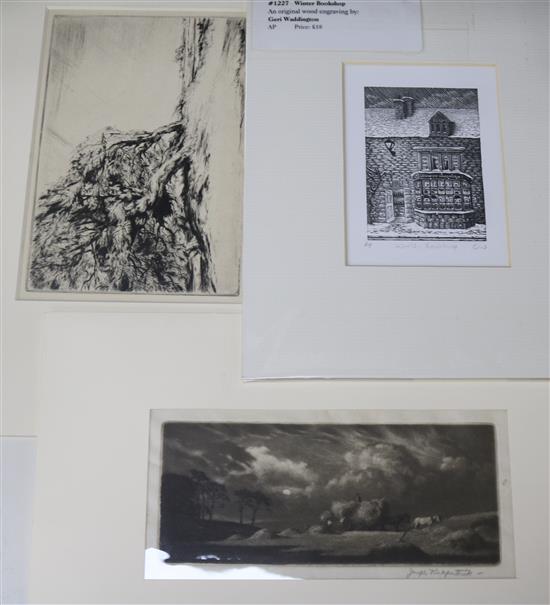 Folio of assorted drawings and prints including works by Joseph Kirkpatrick, W.P.Robins and Michael Renton.